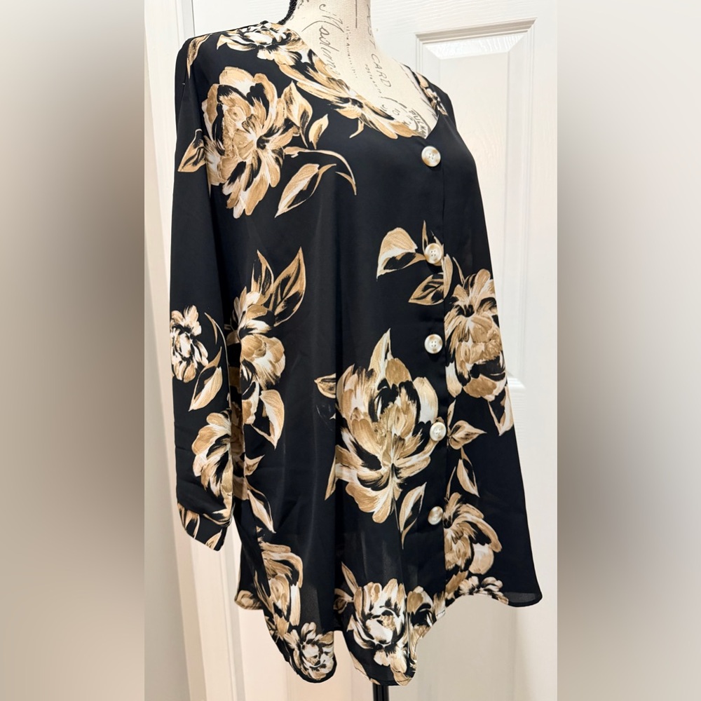 Cato Floral Black and Tan Women's Top - Picture 3 of 7